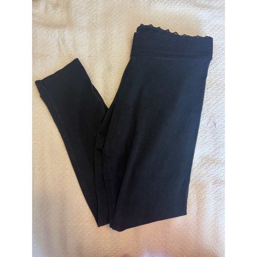 Victoria's Secret PINK Yoga Leggings Black Lace Fold Over Waistband Large